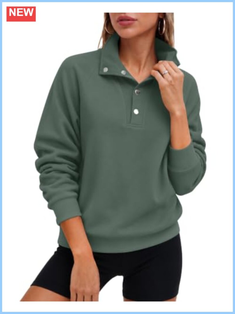 Mock Neck Henley Pullover Sweatshirt Snap Button Long Sleeve